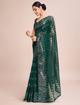 Embellished green color  bollywood georgette saree with unstiched blouse 3