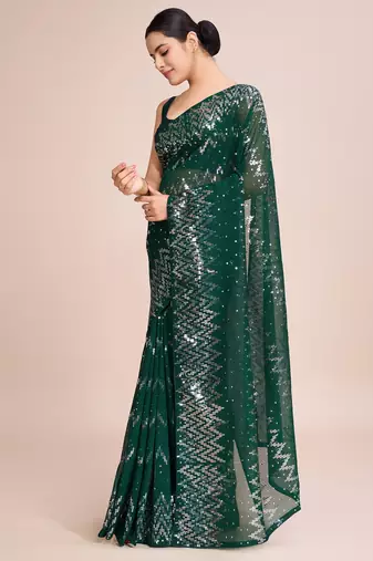 Embellished green color  bollywood georgette saree with unstiched blouse