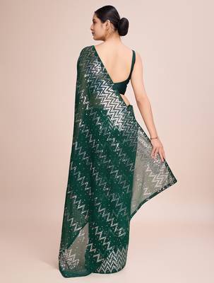 Embellished green color  bollywood georgette saree with unstiched blouse 4