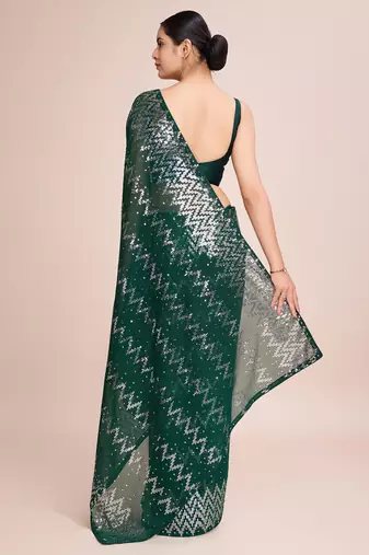 Embellished green color  bollywood georgette saree with unstiched blouse