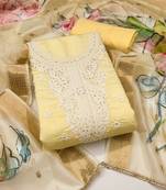 Women's beige unstitched embroiderd pure cotton silk dress material 