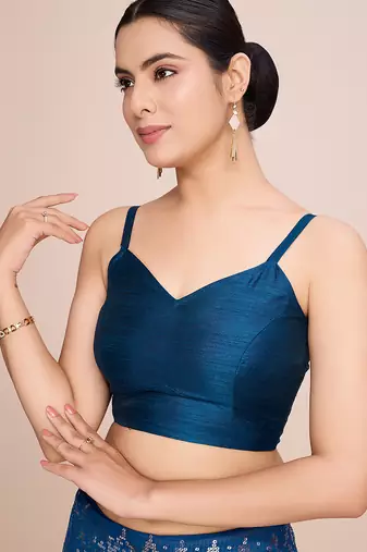 Embellished petrol blue color  bollywood georgette saree with unstiched blouse
