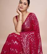 Embellished wine color  bollywood georgette saree with unstiched blouse