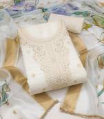 Women's white unstitched embroiderd pure cotton silk dress material