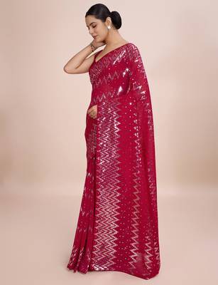 Embellished wine color  bollywood georgette saree with unstiched blouse 3
