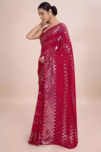 Embellished wine color  bollywood georgette saree with unstiched blouse