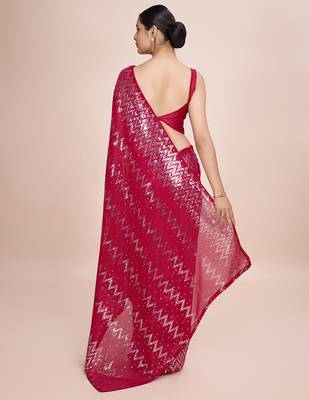 Embellished wine color  bollywood georgette saree with unstiched blouse 4