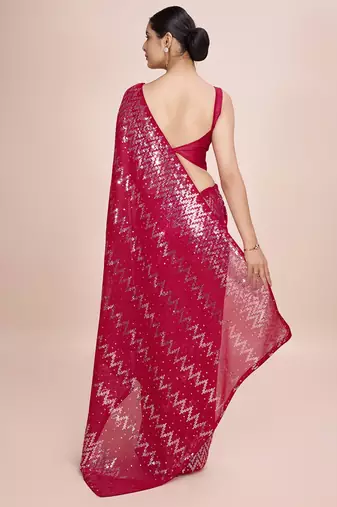 Embellished wine color  bollywood georgette saree with unstiched blouse