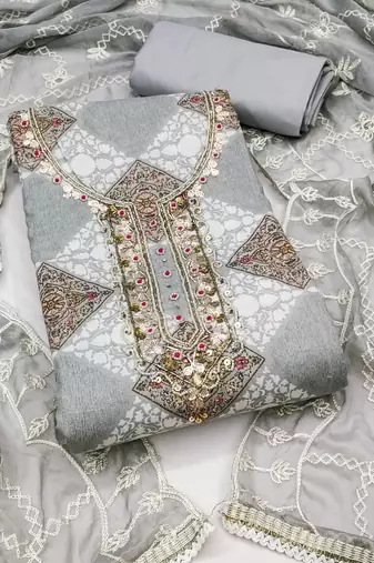 Women's multi unstitched handwork cotton dress material 