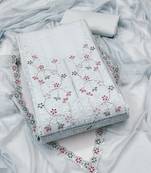 Women's grey unstitched embroiderd pure cotton silk dress material 