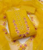 Women's leamon yellow embroiderd viscose golden crush dress material