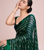 Embellished green color  bollywood georgette saree with unstiched blouse