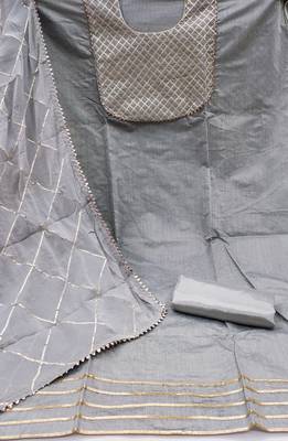 Women's grey embroiderd modal chanderi dress material 2