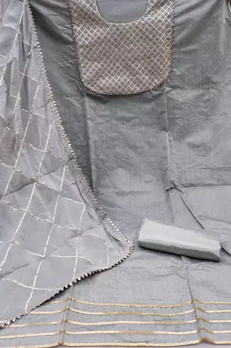 Women's grey embroiderd modal chanderi dress material