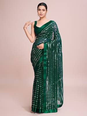 Embellished green color  bollywood georgette saree with unstiched blouse 2