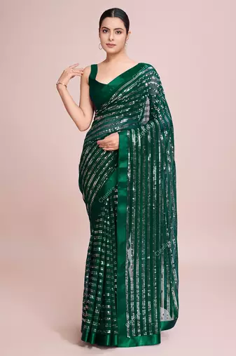 Embellished green color  bollywood georgette saree with unstiched blouse