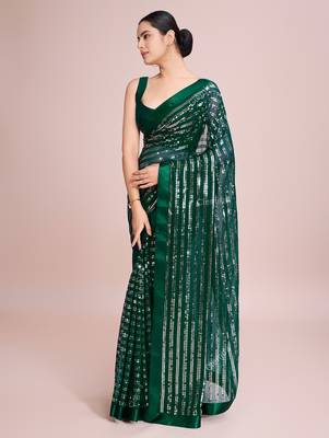 Embellished green color  bollywood georgette saree with unstiched blouse 3