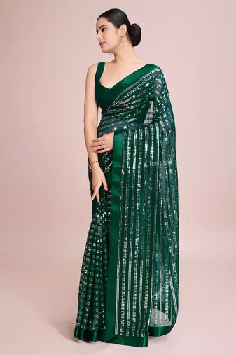Embellished green color  bollywood georgette saree with unstiched blouse