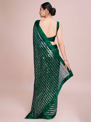 Embellished green color  bollywood georgette saree with unstiched blouse 4