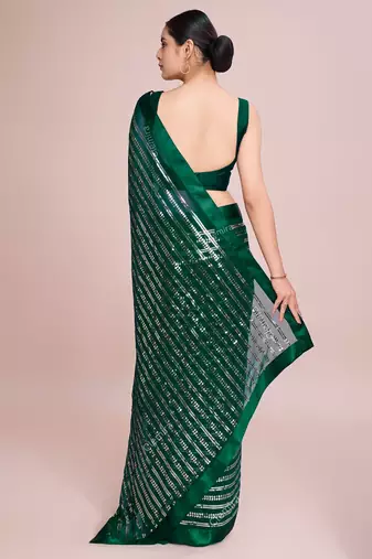 Embellished green color  bollywood georgette saree with unstiched blouse
