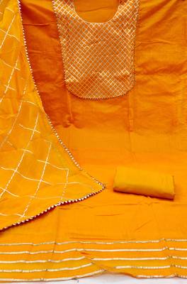 Women's orange embroiderd modal chanderi dress material 2