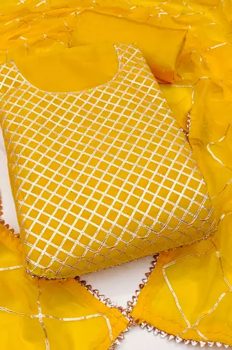 Women's yellow unstitched embroiderd modal chanderi dress material 