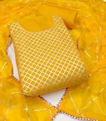 Women's yellow embroiderd modal chanderi dress material