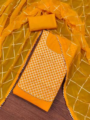 Women's orange embroiderd modal chanderi dress material 3