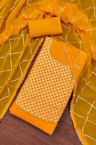 Women's orange embroiderd modal chanderi dress material