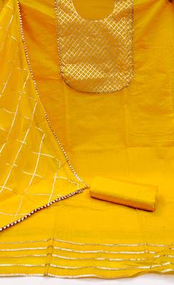 Women's yellow embroiderd modal chanderi dress material 2