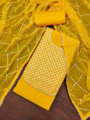 Women's yellow embroiderd modal chanderi dress material 3