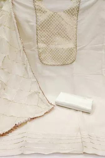 Women's white embroiderd modal chanderi dress material