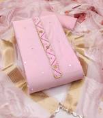 Women's pink embroiderd pure cotton silk dress material