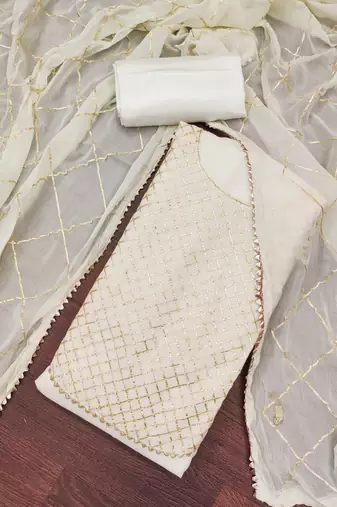 Women's white embroiderd modal chanderi dress material