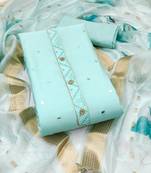 Women's sea green embroiderd pure cotton silk dress material