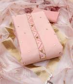 Women's peach unstitched embroiderd pure cotton silk dress material