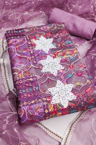 Women's multi unstitched embroiderd roman cotton silk dress material 