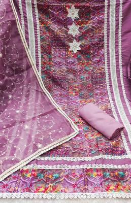 Women's multi embroiderd roman cotton silk dress material 2