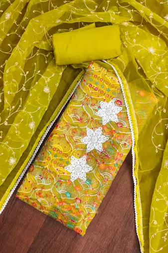 Women's multi embroiderd roman cotton silk dress material
