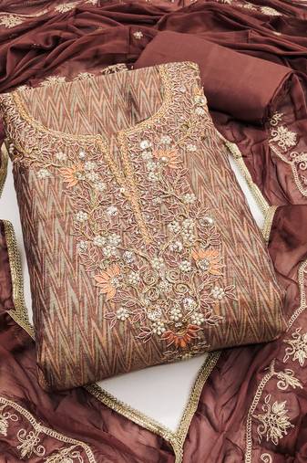 Women's multi unstitched handwork cotton silk dress material 