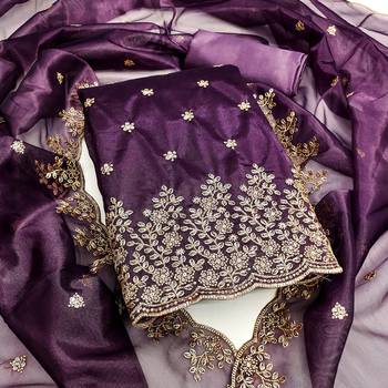 Women's purple embroiderd twill net dress material 1