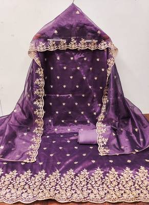 Women's purple embroiderd twill net dress material 2