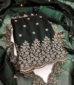 Women's green embroiderd twill net dress material