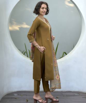 Women's Gorgeous Vatican Embroidery Straight Kurta with Pant And Dupatta Set 3