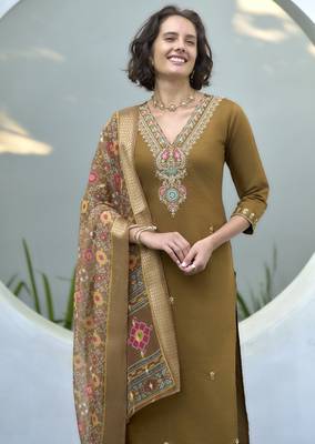 Women's Gorgeous Vatican Embroidery Straight Kurta with Pant And Dupatta Set 4