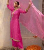 Hot pink embroidered georgette kurta set