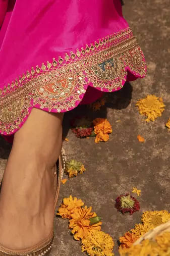 Hot pink embroidered georgette kurta set