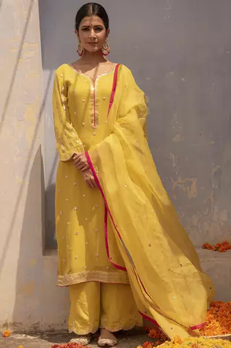 Lime embroidered georgette kurta set