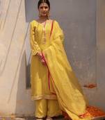 Lime embroidered georgette kurta set