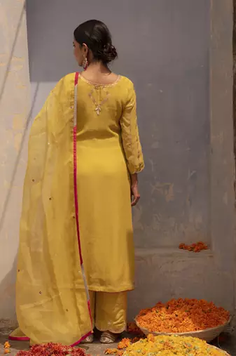 Lime embroidered georgette kurta set